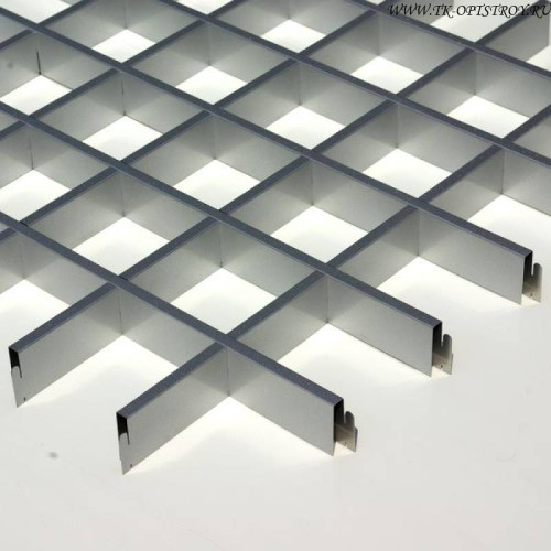 Потолок Грильято 50x50 h=40 серебристый металик RAL 9007 (Cesal)